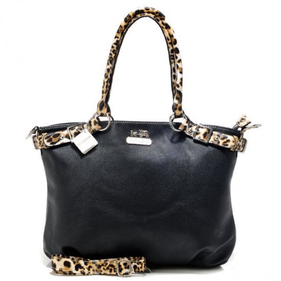 Coach Madison Leopard Large Black Satchels ACJ - Click Image to Close